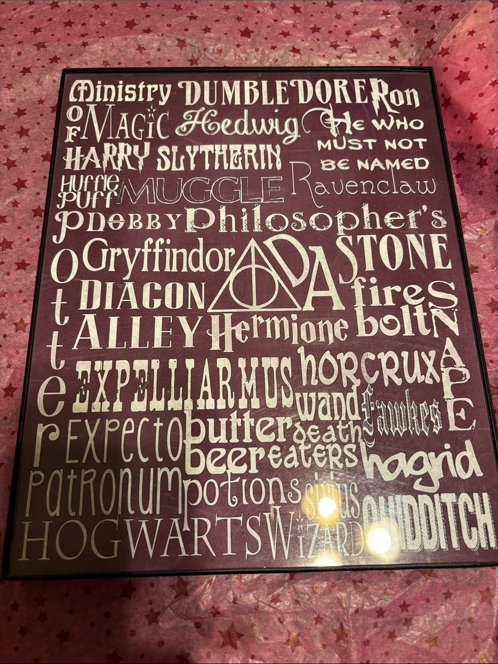 Harry Potter Typography Wall Art - Purple & White with Black Frame